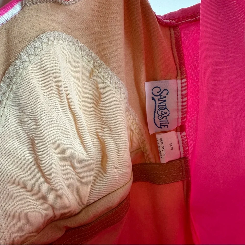 Vintage Retro Barbie Hot Pink Striped One Piece Swimsuit - Picture 9 of 9